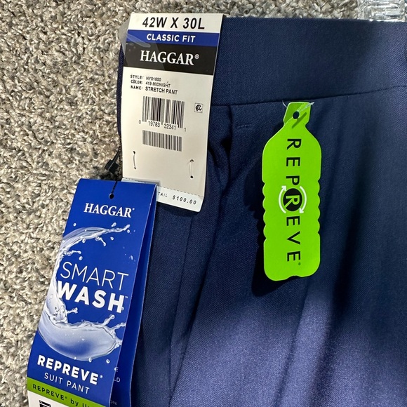 NWT men’s Haggar smart wash repreve Classic fit suit pants SZ 42x30 BLUE - Picture 6 of 8